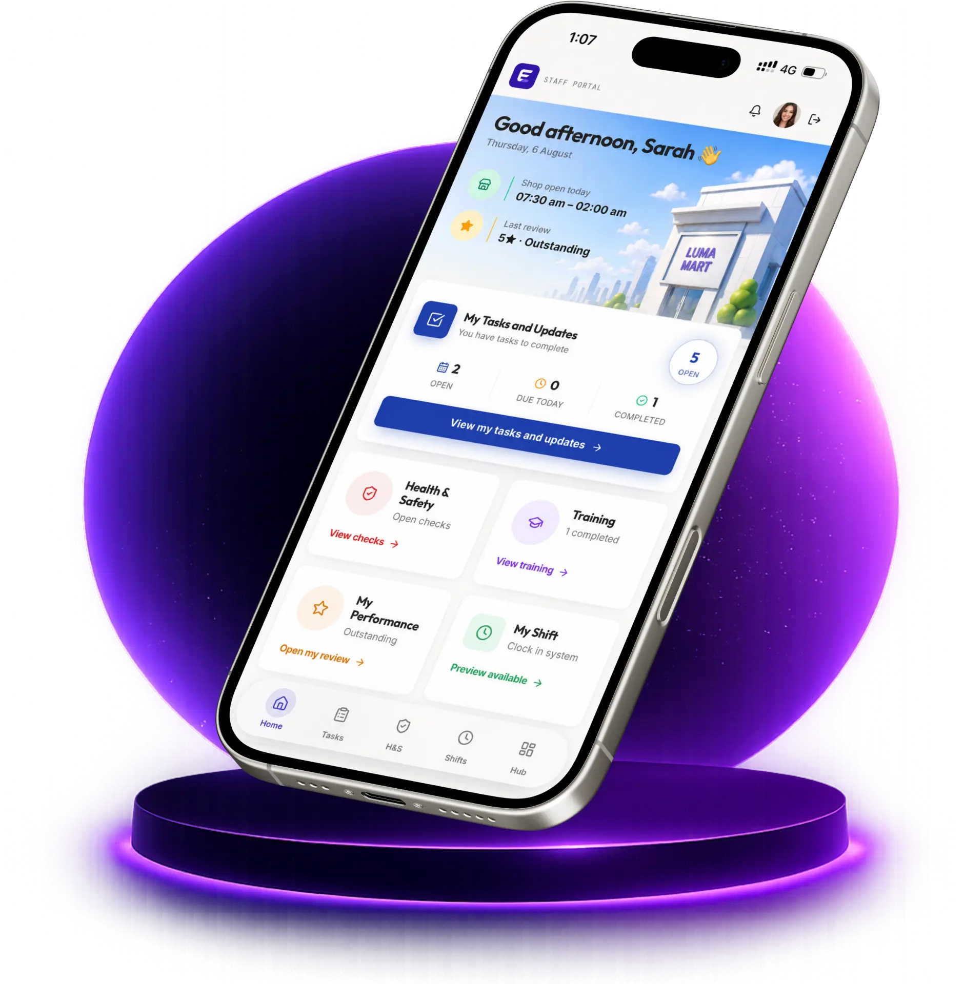 Evantra staff portal home screen on a mobile phone